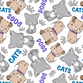 Whimsical Cats & Dogs, white