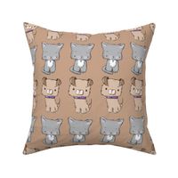 Whimsical Cats & Dogs, brown rows