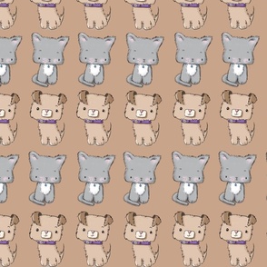 Whimsical Cats & Dogs, brown rows