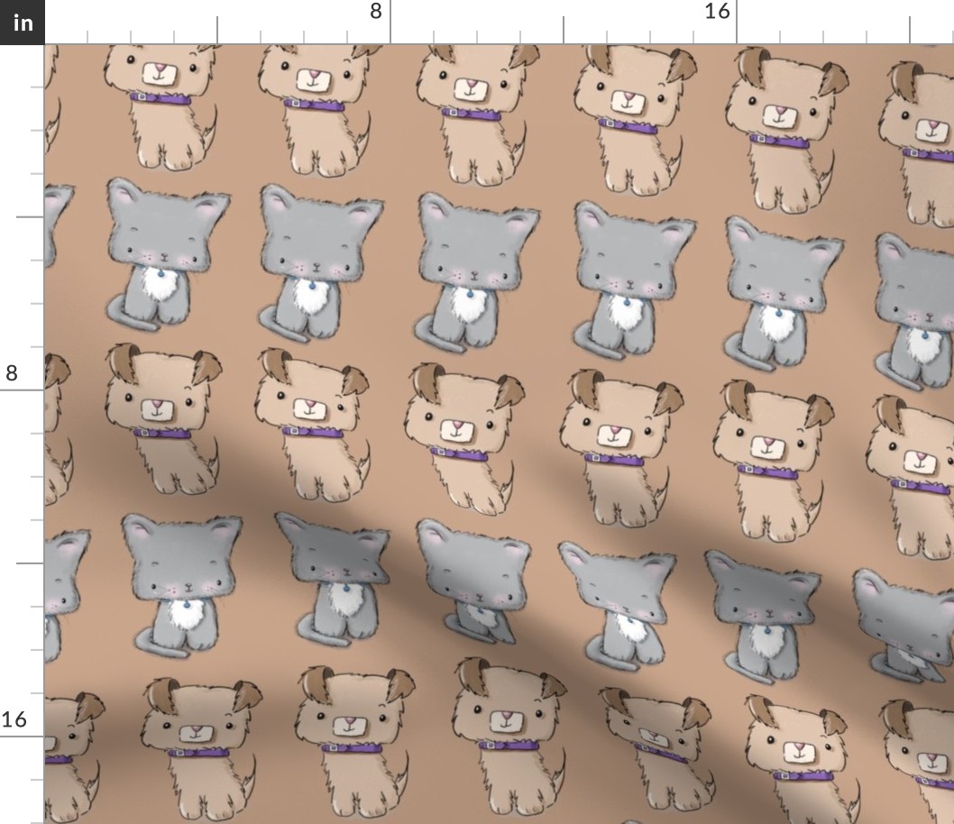 Whimsical Cats & Dogs, brown rows