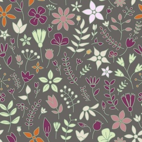 Spring Flowers & Leaves Taupe Brown