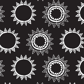 Midi - Dark & Moody, Geometric Whimsigoth Stylised Sun & Stars - Black & White