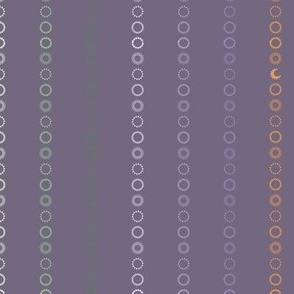 Mini - Bold Stripes of Geometric Celestial Stylised Sun and Moon - Purple, Lilac, Orange & Green