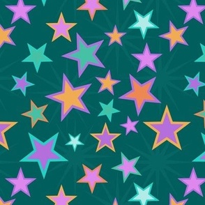 6.5-Inch Repeat of Scattered, Multicolored Stars of Purples, Teals and Oranges