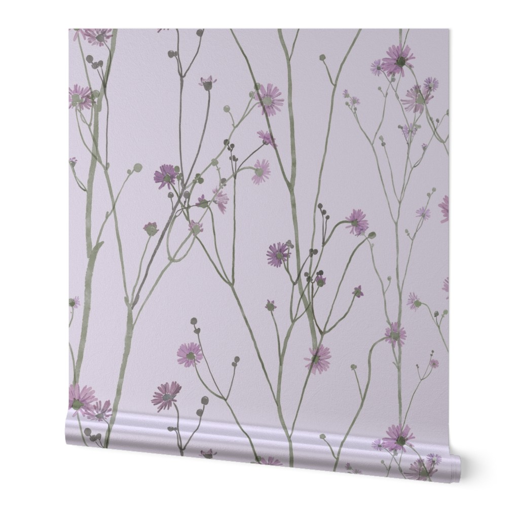 Serene watercolor green and mauve floral motifs (extra large scale)