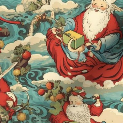 santa claus sails on the clouds