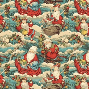santa claus sails on the clouds