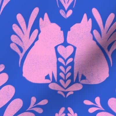 Frenchie Dog Block Print Inspired Style - Pink Blue MD