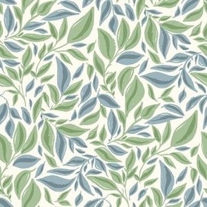 Muted Blue and Green Climbing Vine Leaves Small Scale 6in Repeat