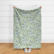 Muted Blue and Green Climbing Vine Leaves Large Scale 24in Repeat