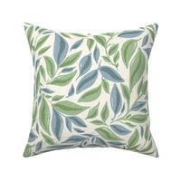 Muted Blue and Green Climbing Vine Leaves Large Scale 24in Repeat