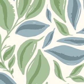 Muted Blue and Green Climbing Vine Leaves Large Scale 24in Repeat