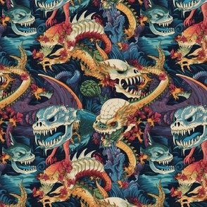 skeleton dragons inspired by yoshitoshi