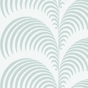 Serene palm Art Deco fern frond plume in soft verdigris grey wallpaper 24 scale by Pippa Shaw