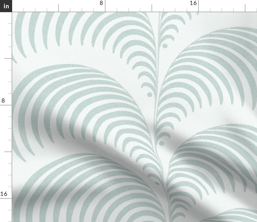 Serene palm Art Deco fern frond plume in soft verdigris grey wallpaper 24 scale by Pippa Shaw