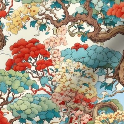 Flowering japanese trees inspired by yoshitoshi