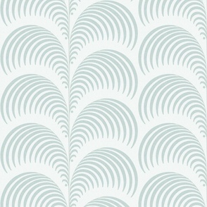 Serene palm Art Deco fern frond plume in soft verdigris grey wallpaper 12 scale by Pippa Shaw