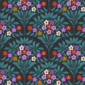 Vibrant  Victorian Style Florals on Black