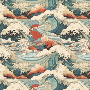 aqua and turquoise waves inspired by yoshitoshi