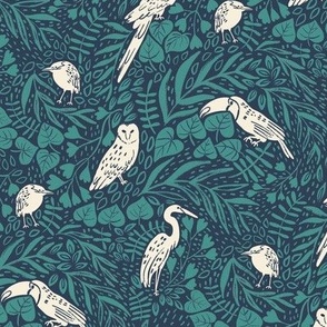 Jungle Birds Petrol Blue Background 9.73"