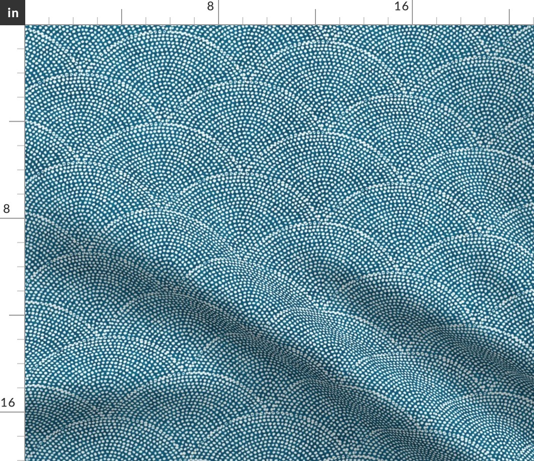 47 Serene Space- Relaxing Seigaiha Dots- Zen Arches- Abstract Boho Wallpaper- Bohemian Spa- Yoga Studio- Meditation Room- Japandi- White on Peacock- Turquoise Blue- Dark Teal- Small
