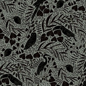 Jungle Birds Petrol Black and Grey Background 9.73"