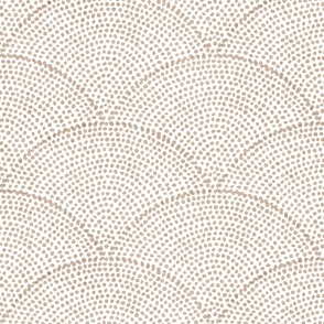 Serene Space- Relaxing Seigaiha Dots- Zen Arches- Abstract Boho Wallpaper- Bohemian Spa- Yoga Studio- Meditation Room- Japandi- Sand Beige on White- Natural- Neutral- CEB6A3- Medium