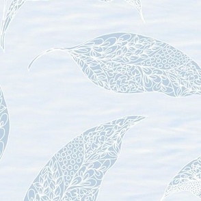 Zen Peace Lilies White with Shades of Fog Blue with Water Texture