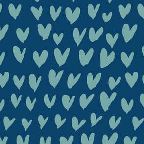 Whimsical Valentine Hearts Fabric Blue and Teal