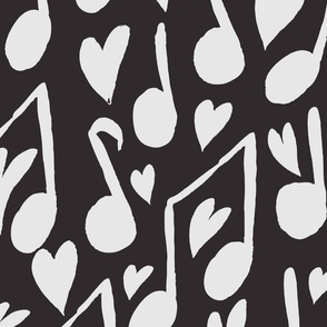 My Musical Valentine - Whimsical Hearts and Music Notes in Black and White