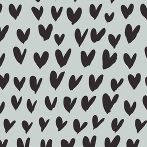 Whimsical Valentine Hearts Teal and Black Fabric