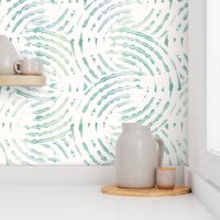 Serene hand painted organic lines and strokes muted abstract (LARGE) green teal off white
