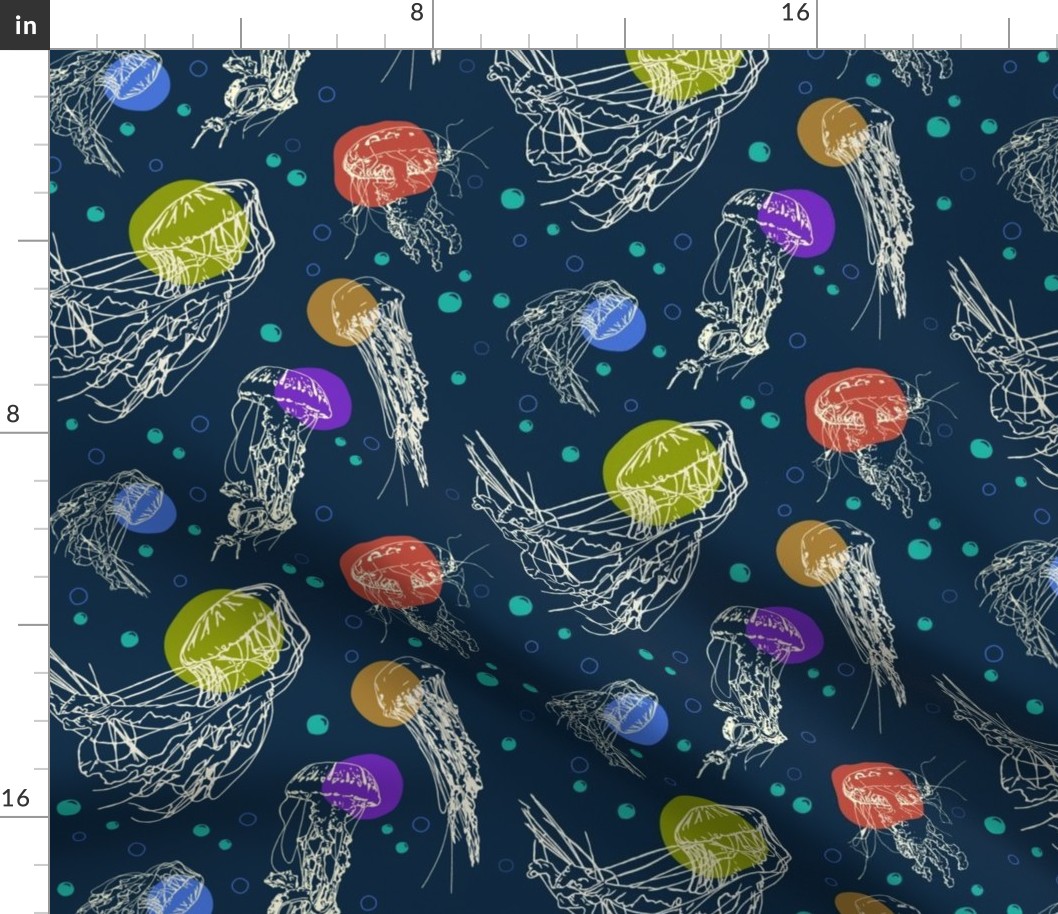 Jellyfish and Bubbles on Navy (small)