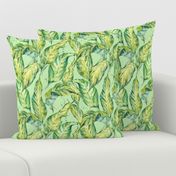 Greenery, tropical watercolor leaves on mint