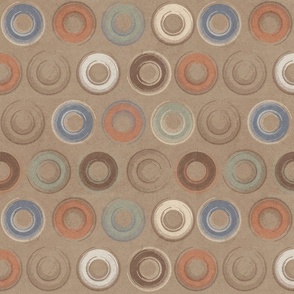 (M) Sketched Circles Geometric Earth Tones on Textured Clay Brown