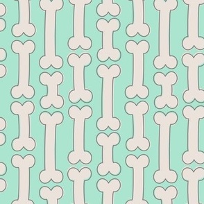 Funky horror bones - dog bone design in rows for puppies snacks and halloween ivory beige  on mint green