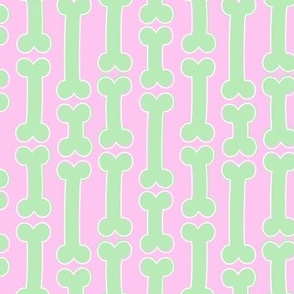 Funky horror bones - dog bone design in rows for puppies snacks and halloween nineties retro palette mint on pink