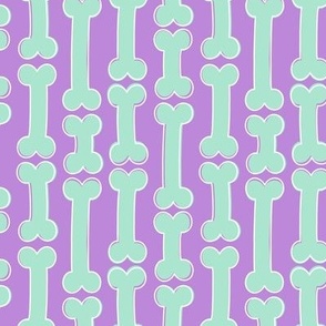 Funky horror bones - dog bone design in rows for puppies snacks and halloween turquoise on purple