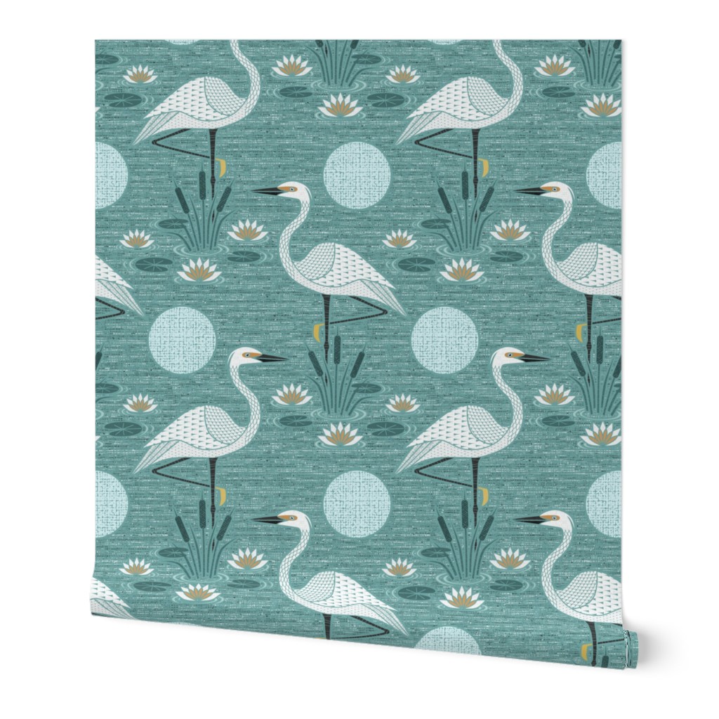 Tranquil Lily Pond With Egrets - Med Scale