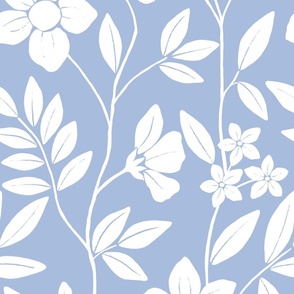 White Climbing up Floral Vines on Blue - Large