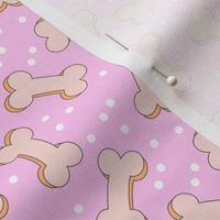 Dog bones and polka dots confetti - groovy retro bones snack for dogs nude on pink