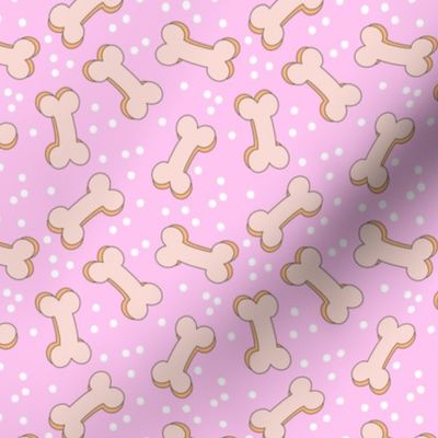 Dog bones and polka dots confetti - groovy retro bones snack for dogs nude on pink