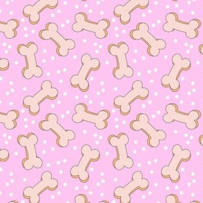 Dog bones and polka dots confetti - groovy retro bones snack for dogs nude on pink