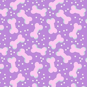 Dog bones and polka dots confetti - groovy retro bones snack for dogs nineties pink mint on neon purple