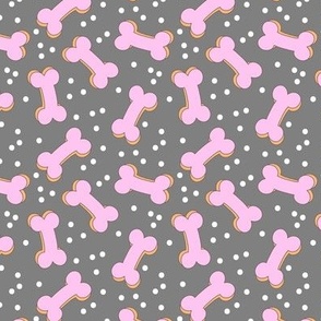 Dog bones and polka dots confetti - groovy retro bones snack for dogs pink orange on gray