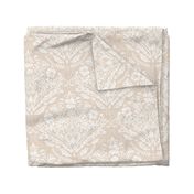 modern victorian damask, floral ornaments, white on neutral beige - large scale