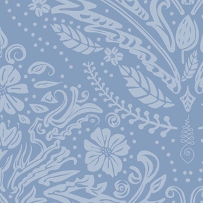 modern victorian damask, floral ornaments, light blue on baby blue - jumbo scale