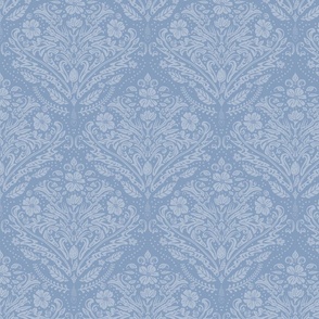 modern victorian damask, floral ornaments, light blue on baby blue - medium scale