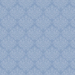 modern victorian damask, floral ornaments, light blue on baby blue - small scale