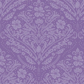 modern victorian damask, floral ornaments, lilac on Violet / purple - large scale